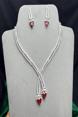 Ruby Red Crystal Marquise Lariat Necklace and Drop Earrings Set 3