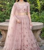 DUSTY SEQUINS EMBROIDERED NET LEHENGA CHOLI SET FOR WOMEN'S