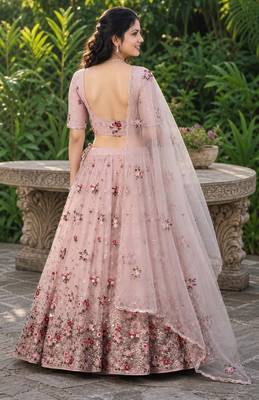 DUSTY SEQUINS EMBROIDERED NET LEHENGA CHOLI SET FOR WOMEN'S 3