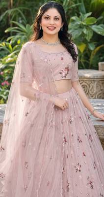DUSTY SEQUINS EMBROIDERED NET LEHENGA CHOLI SET FOR WOMEN'S 4