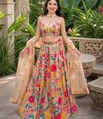 MULTICOLOR SEQUINS & THREAD EMBROIDERED GEORGETTE LEHENGA CHOLI SET FOR WOMEN'S