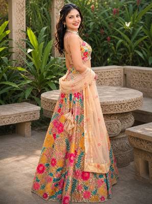 MULTICOLOR SEQUINS & THREAD EMBROIDERED GEORGETTE LEHENGA CHOLI SET FOR WOMEN'S 2
