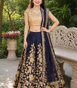 NAVY BLUE SEQUINS EMBROIDERED VELVET LEHENGA CHOLI SET FOR WOMEN'S