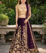 PURPLE SEQUINS EMBROIDERED VELVET LEHENGA CHOLI SET FOR WOMEN'S