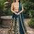 TURQUOISE SEQUINS EMBROIDERED VELVET LEHENGA CHOLI SET FOR WOMEN'S