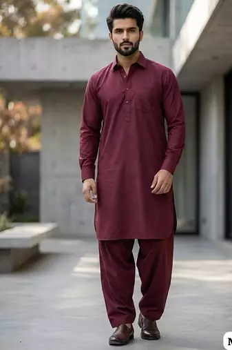 Maroon premium cotton pathani kurta salwar set for men