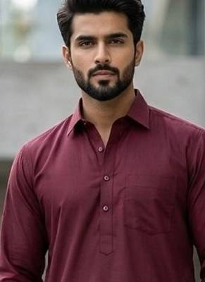 Maroon premium cotton pathani kurta salwar set for men 2
