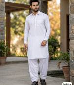 White premium cotton pathani kurta salwar set for men