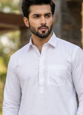 White premium cotton pathani kurta salwar set for men 2