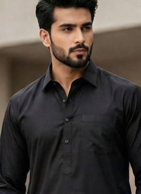 Black premium cotton pathani kurta salwar set for men 2