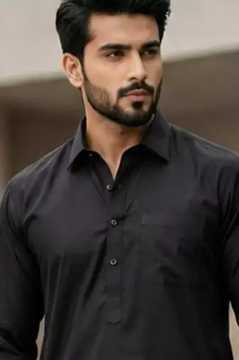 Black premium cotton pathani kurta salwar set for men