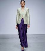 Sage green embroidered dupion silk purple skirt set