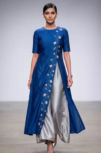 Royal blue thread embroidered dupion silk co ord set