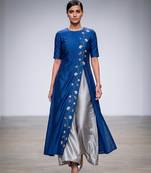 Royal blue thread embroidered dupion silk co ord set