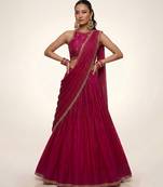 Deep Fuchsia Pink Embroidered Dupion Silk Lehenga Set