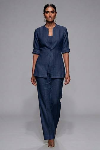Dark blue dupion silk co ord set