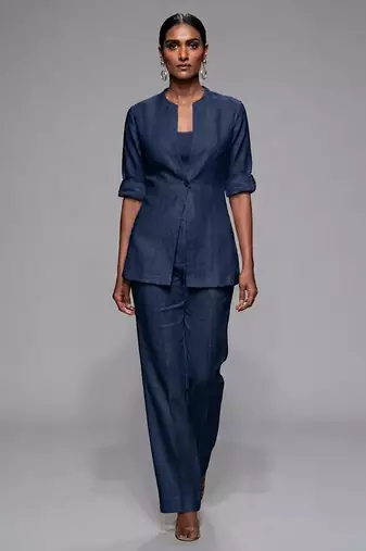 Dark blue dupion silk co ord set