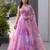purple organza printed  lehenga choli with free size upto 42