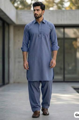Grey premium cotton pathani kurta salwar set for men