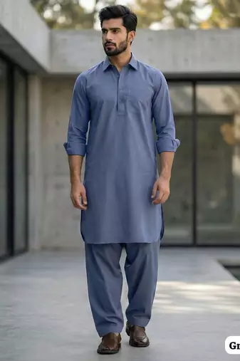 Grey premium cotton pathani kurta salwar set for men