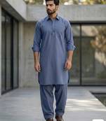 Grey premium cotton pathani kurta salwar set for men