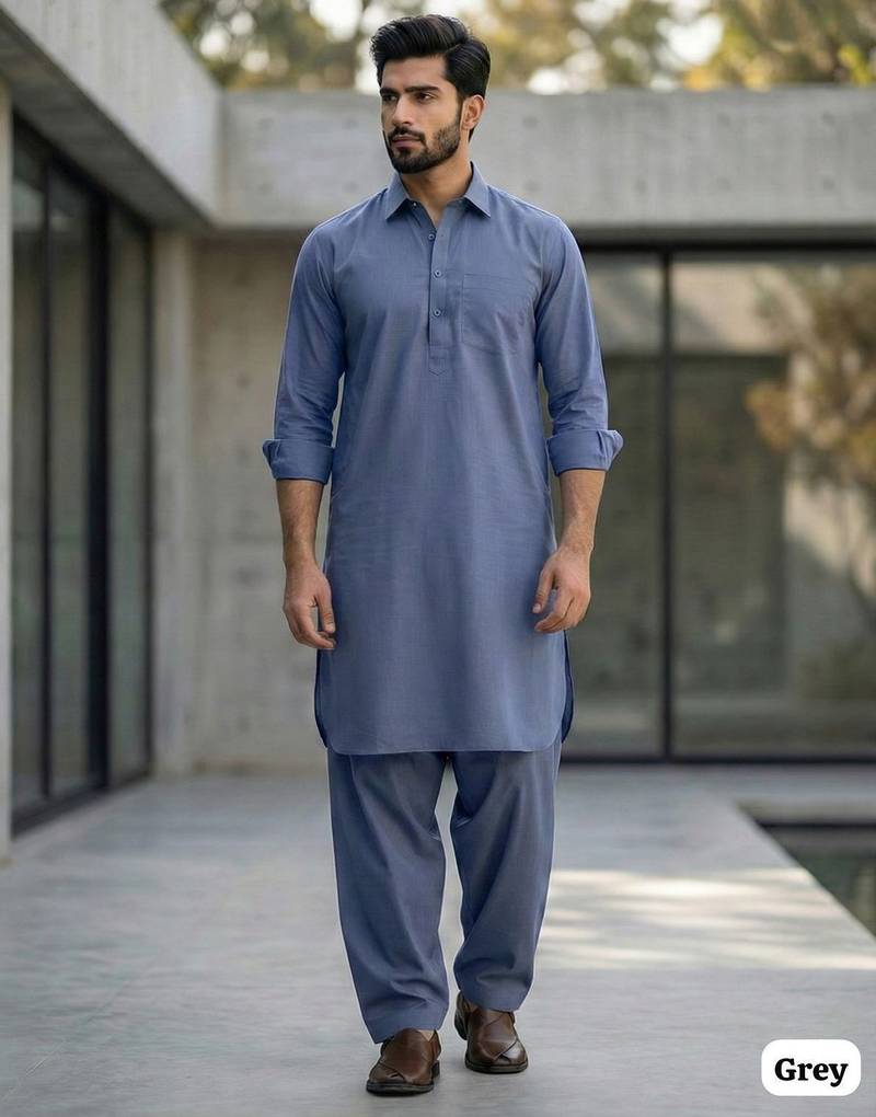 Grey premium cotton pathani kurta salwar set for men