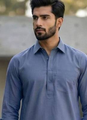 Grey premium cotton pathani kurta salwar set for men 2