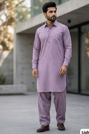 Purple premium cotton pathani kurta salwar set for men