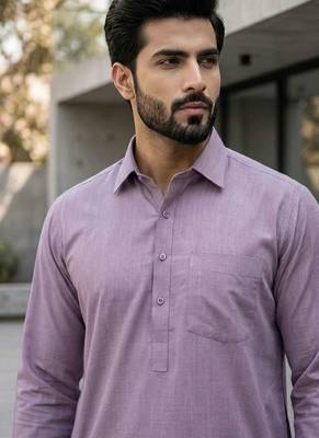 Purple premium cotton pathani kurta salwar set for men 2