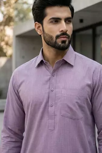 Purple premium cotton pathani kurta salwar set for men