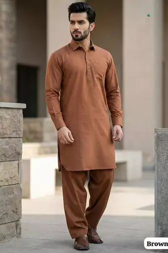 Brown premium cotton pathani kurta salwar set for men