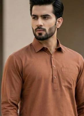 Brown premium cotton pathani kurta salwar set for men 2