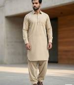 Beige premium cotton pathani kurta salwar set for men