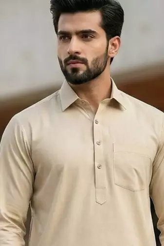 Beige premium cotton pathani kurta salwar set for men