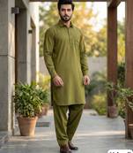 Green premium cotton pathani kurta salwar set for men