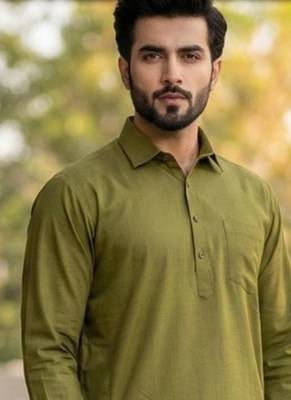 Green premium cotton pathani kurta salwar set for men 2