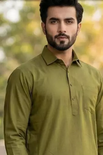 Green premium cotton pathani kurta salwar set for men