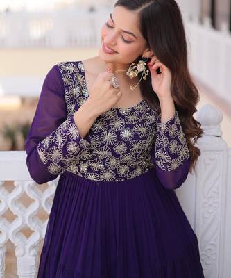 Blue faux georgette readymade gown with sequin  & embroidery work 2