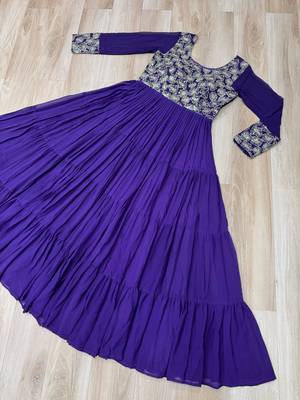 Blue faux georgette readymade gown with sequin  & embroidery work 3