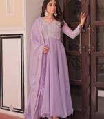 Lavender georgette readymade anarkali suit with beads & embroidery work