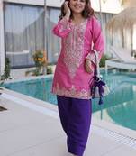 Pink viscose readymade suit with zari sequin  & embroidery work