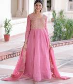 Pink silk readymade anarkali suit with sequin  & embroidery work