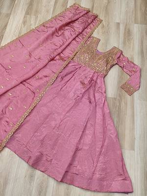 Pink silk readymade anarkali suit with sequin  & embroidery work 3