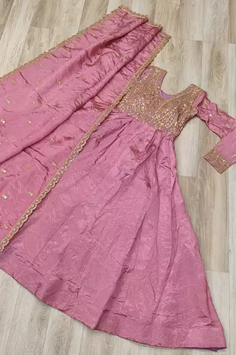 Pink silk readymade anarkali suit with sequin  & embroidery work