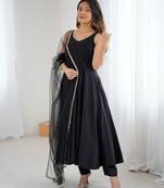 Women's Beautiful Roman Silk Chanderi Fabric Flared Anarkali Pant and Dupatta Set