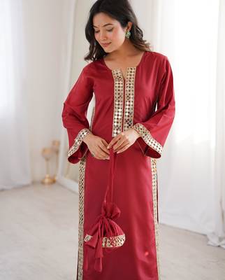 Maroon crepe readymade suit with real mirror & embroidery work 2