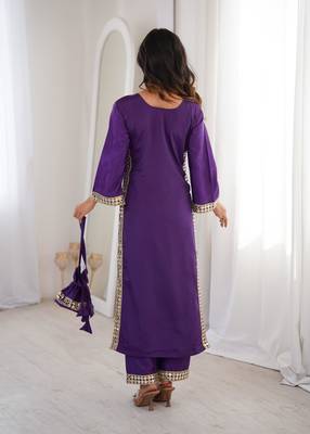 Violet crepe readymade suit with real mirror & embroidery work 4