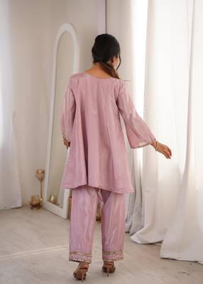 Lavender silk readymade suit with real mirror & embroidery work 4
