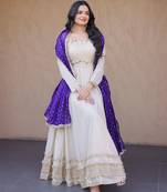 Violet&beige silk readymade anarkali suit with mirror & embroidery work