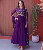 Violet faux georgette readymade anarkali suit with sequin  & embroidery work
